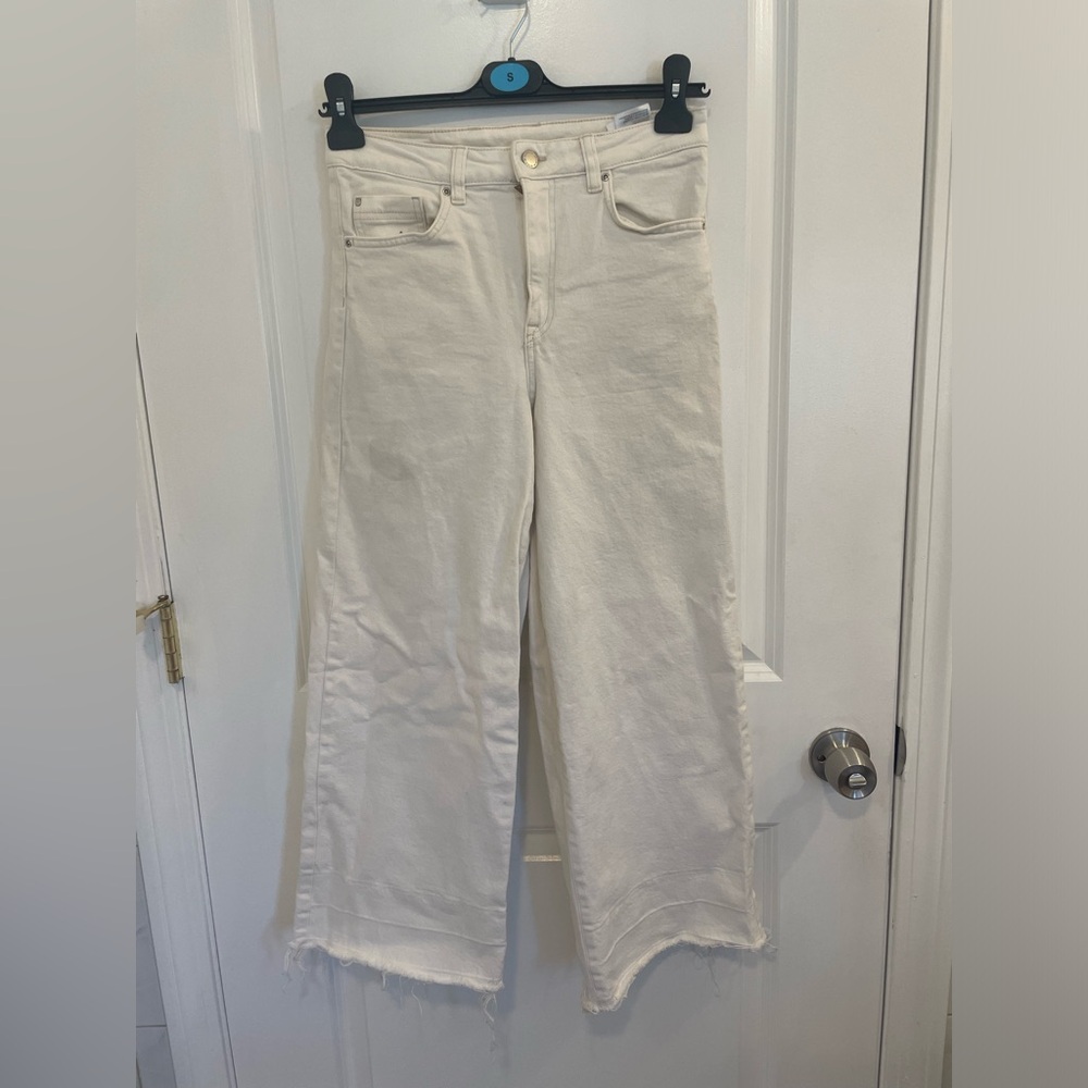 ZARA White CULOTTES HIGH WAIST WIDE LEG JEANS